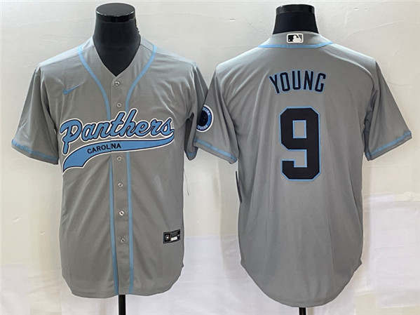 Carolina Panthers #9 Bryce Young Gray With Patch Cool Base Stitched Baseball Jersey